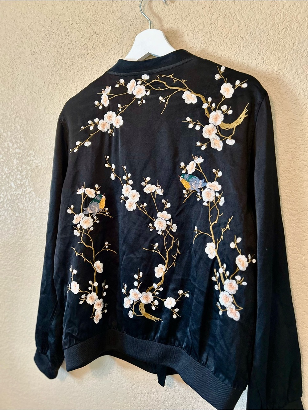 Zara Black Bird Embroidered Bomber Jacket Size M - Picture 6 of 9